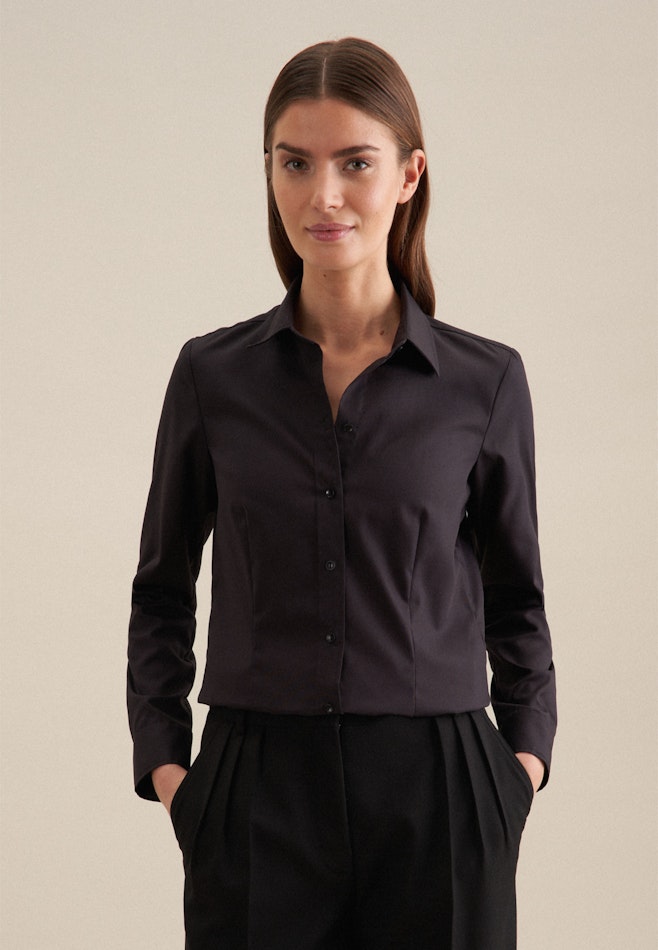 Non-iron Fil a fil Shirt Blouse in Black | Seidensticker online shop