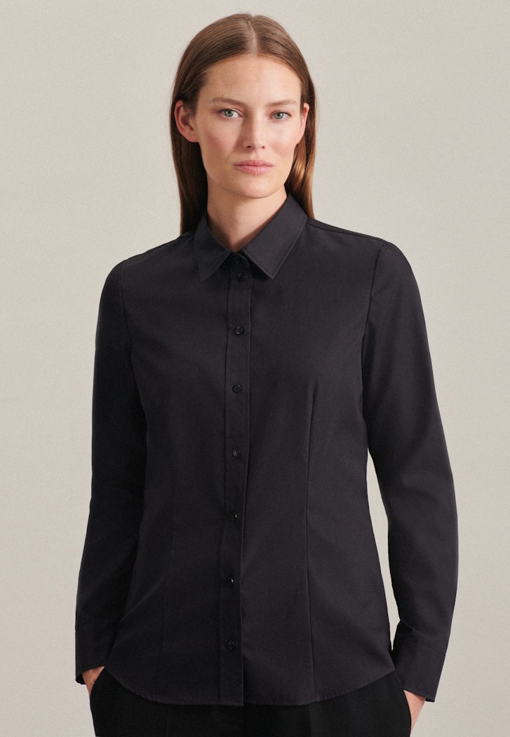 Women Non-iron Fil a fil Shirt Blouse black | Seidensticker