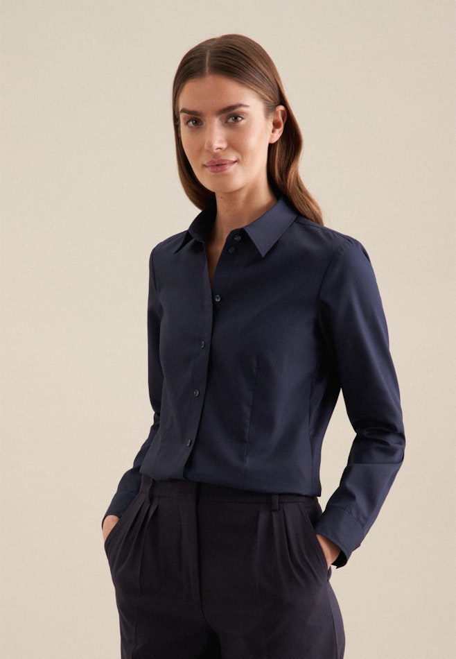 Non-iron Fil a fil Shirt Blouse in Dark Blue | Seidensticker online shop