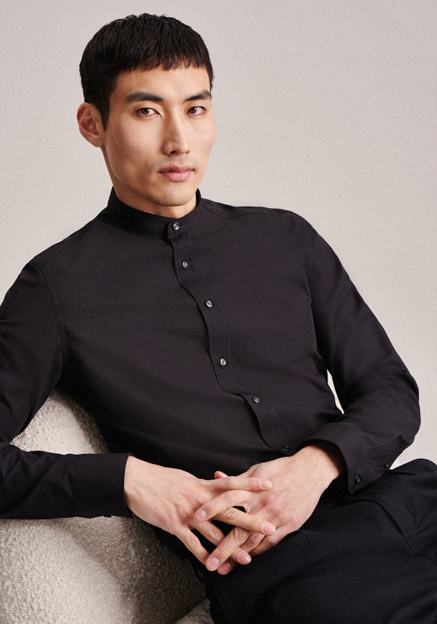 Non-iron Poplin Business Shirt in Slim with Stand-Up Collar in Black | Seidensticker Onlineshop