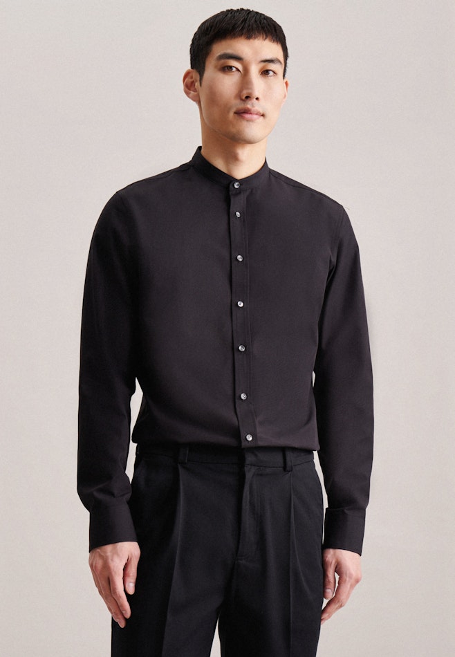 Non-iron Poplin Business Shirt in Slim with Stand-Up Collar in Black | Seidensticker online shop