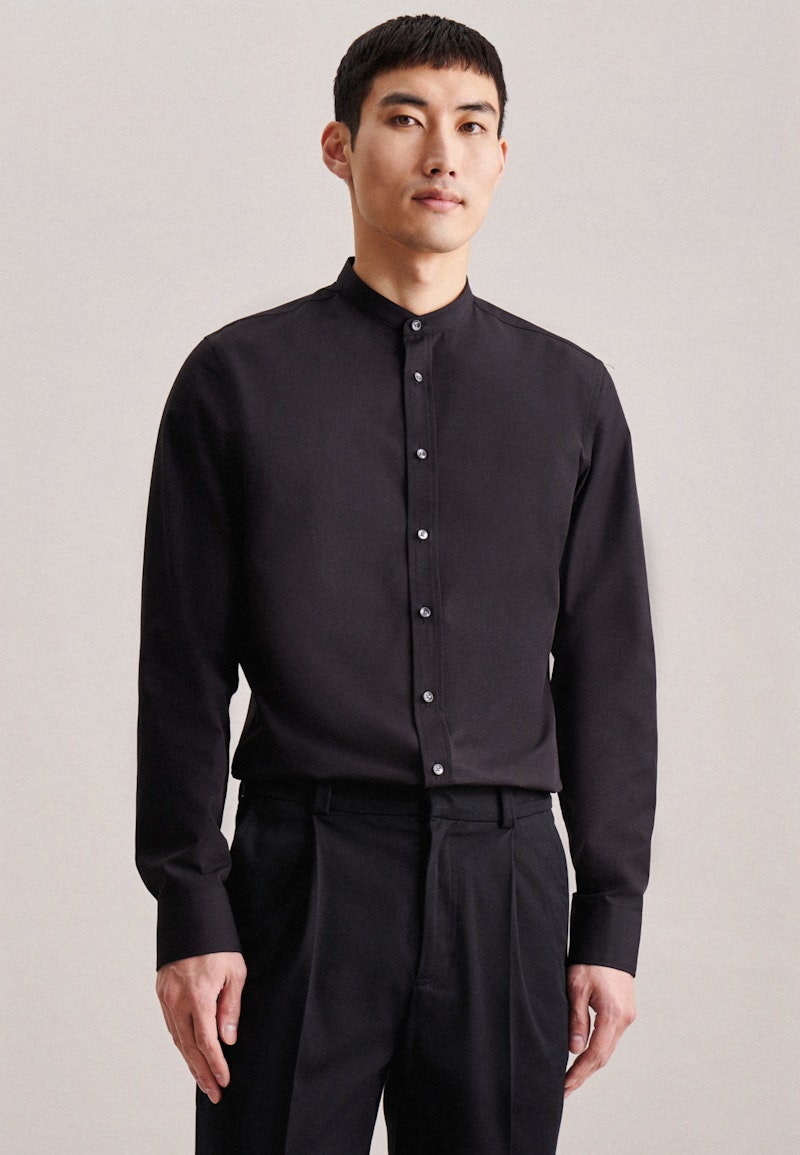 Non-iron Poplin Business Shirt in Slim with Stand-Up Collar