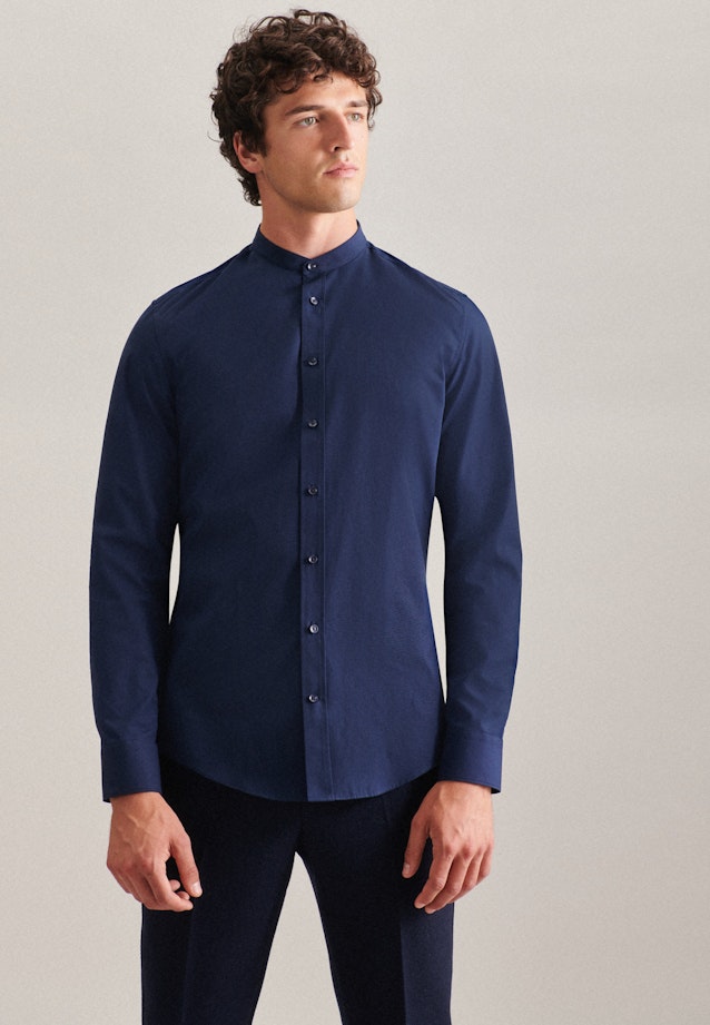 Non-iron Poplin Business Shirt in Slim with Stand-Up Collar in Dark Blue | Seidensticker Onlineshop