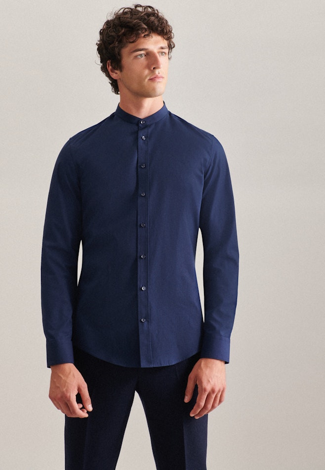 Non-iron Poplin Business Shirt in Slim with Stand-Up Collar in Dark Blue | Seidensticker online shop