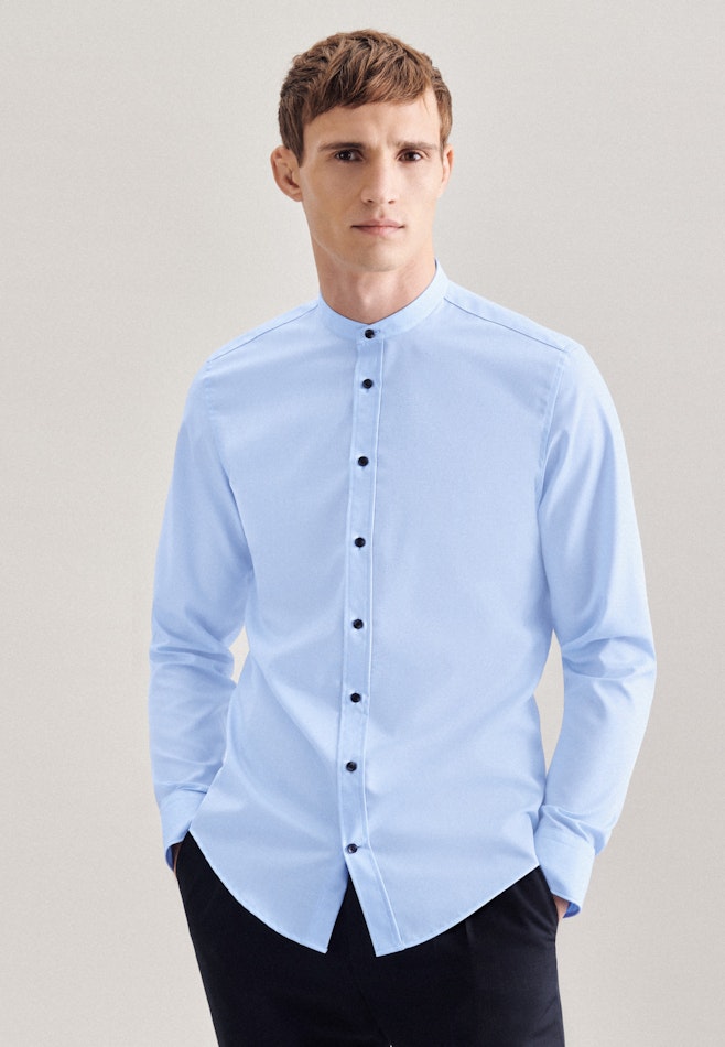 Non-iron Poplin Business Shirt in Slim with Stand-Up Collar in Medium Blue | Seidensticker online shop