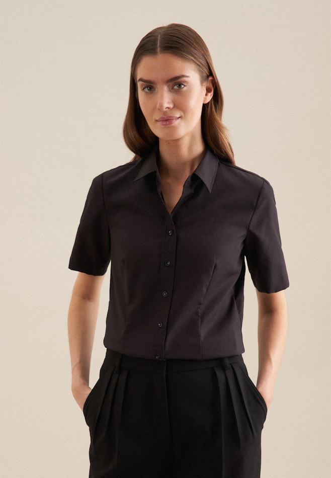 Non-iron Short sleeve Fil a fil Shirt Blouse in Black | Seidensticker online shop