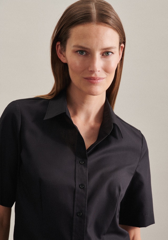 Non-iron Short sleeve Fil a fil Shirt Blouse in Black |  Seidensticker Onlineshop