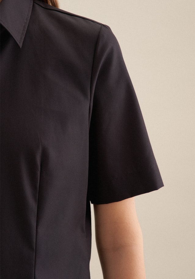 Non-iron korte arm Fil a fil Shirtblouse in Zwart |  Seidensticker Onlineshop