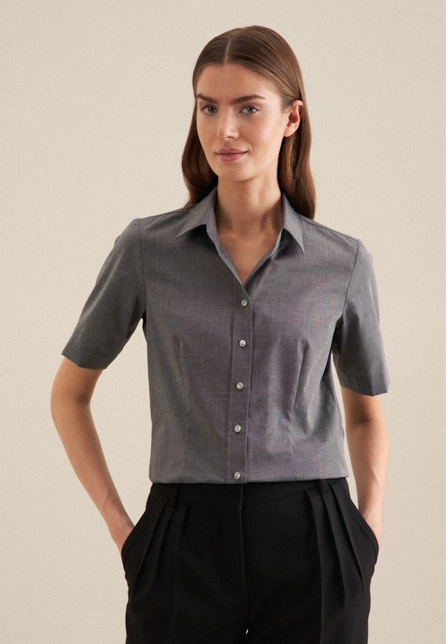 Non-iron Short sleeve Fil a fil Shirt Blouse in Grey | Seidensticker Onlineshop