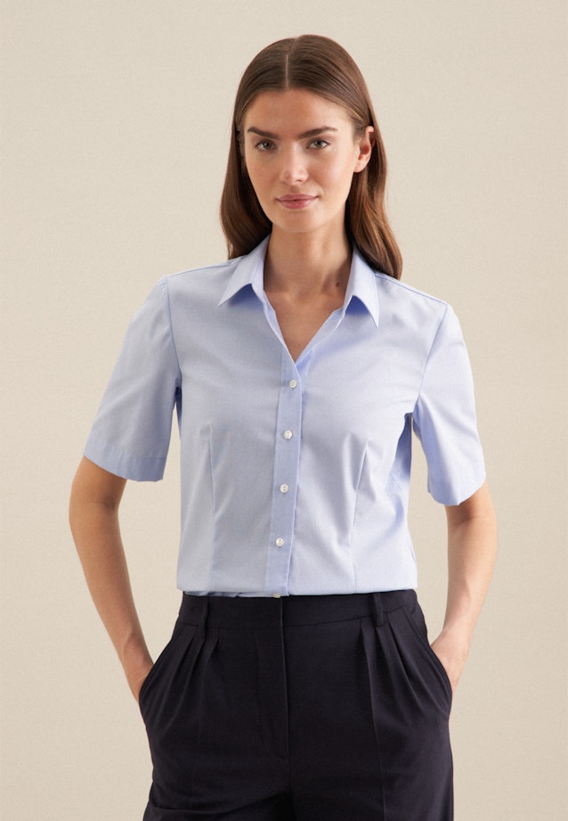 Non-iron korte arm Fil a fil Shirtblouse in Lichtblauw |  Seidensticker Onlineshop