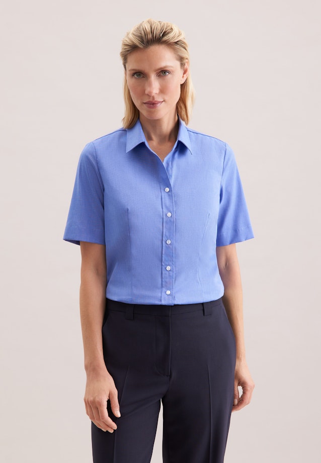 Halbarm Hemdbluse regular fit in Mittelblau |  Seidensticker Onlineshop