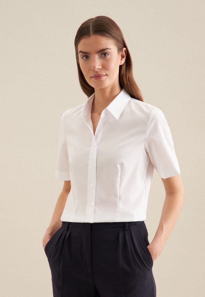 Non-iron Short sleeve Fil a fil Shirt Blouse in White | Seidensticker online shop