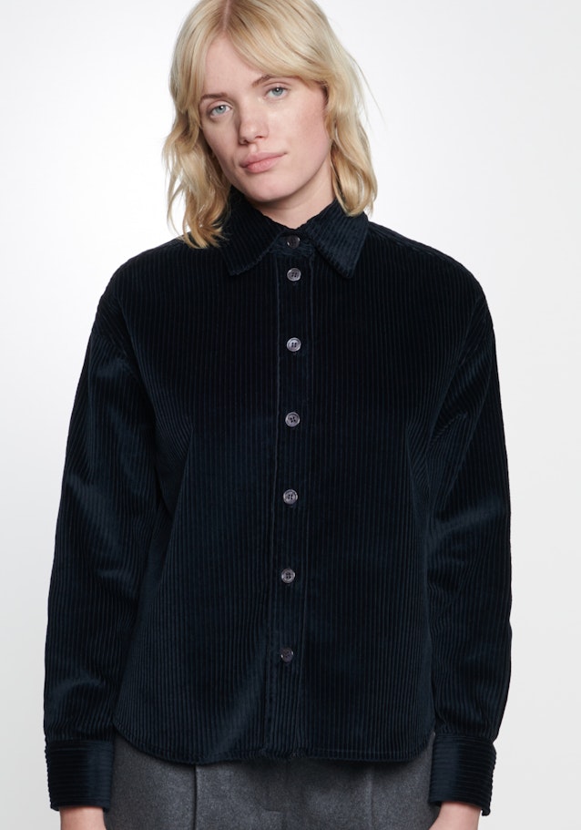 Long sleeve Corduroy Shirt Blouse in Dark Blue |  Seidensticker Onlineshop