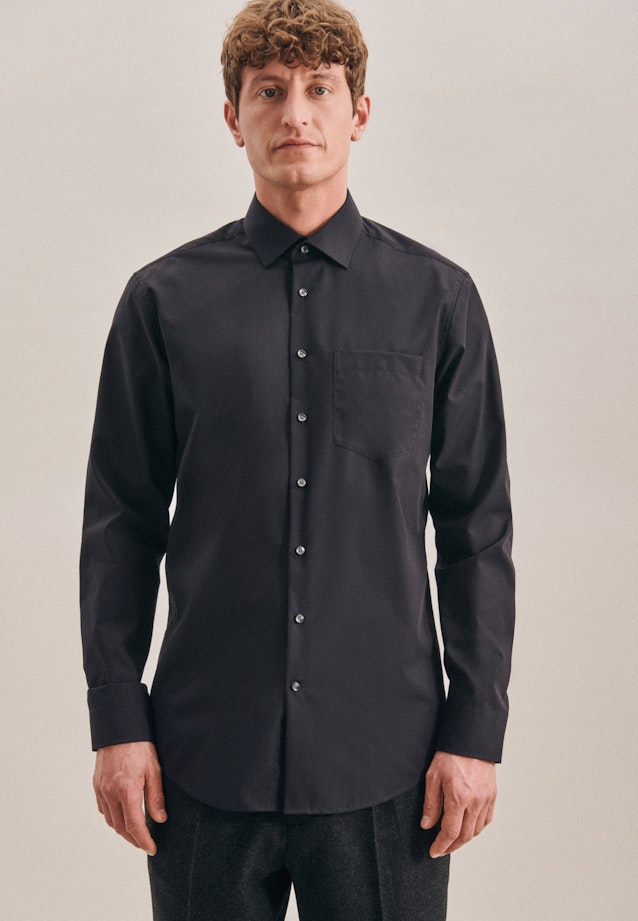 Non-iron Poplin Business Shirt in Regular with Kent-Collar in Black | Seidensticker Onlineshop