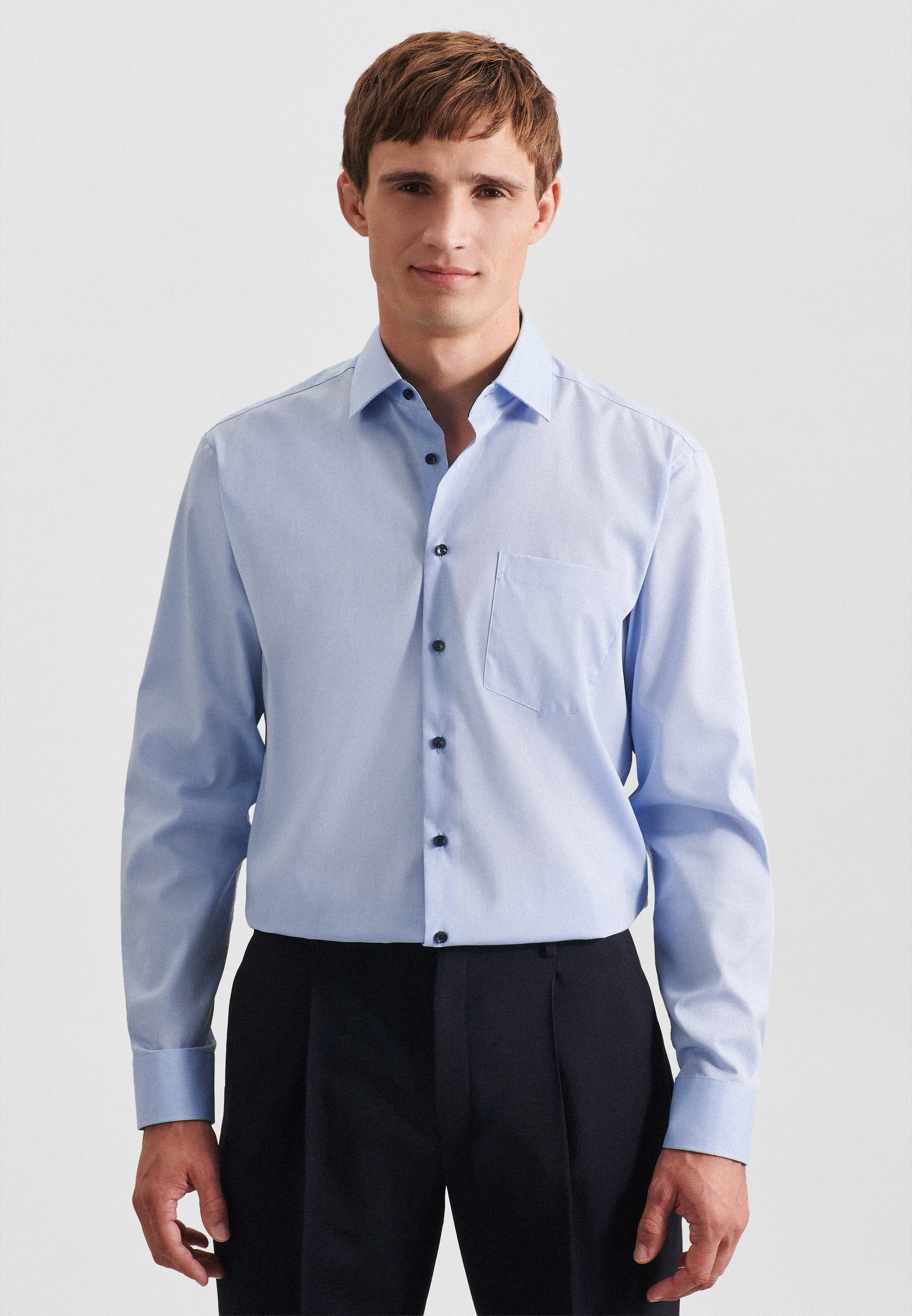 Regular Business Hemd Uni Blau