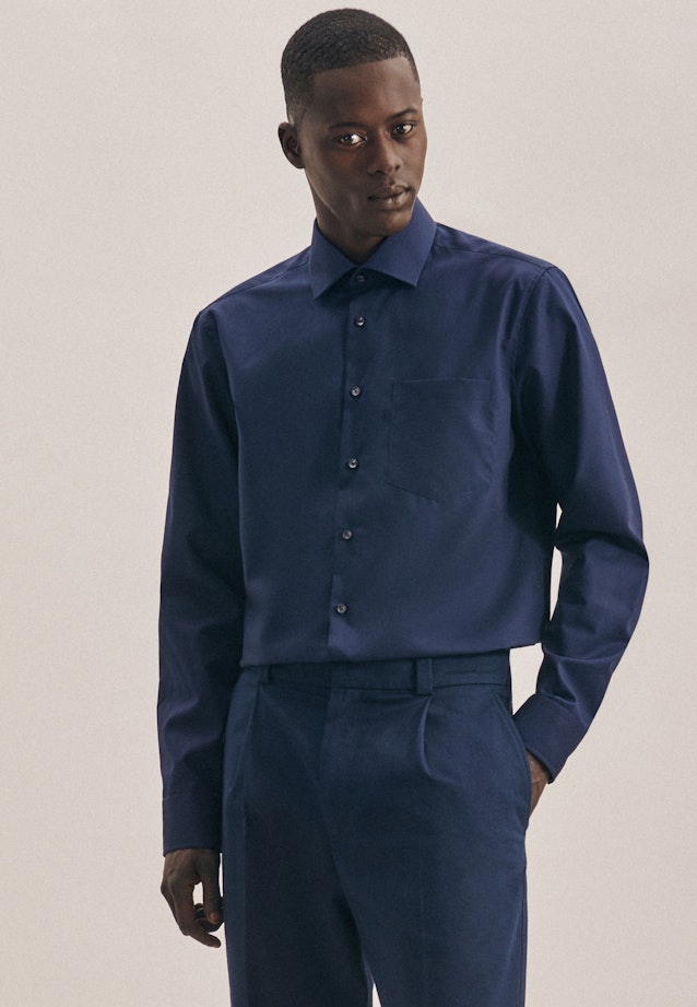 Non-iron Poplin Business Shirt in Regular with Kent-Collar in Dark Blue |  Seidensticker Onlineshop