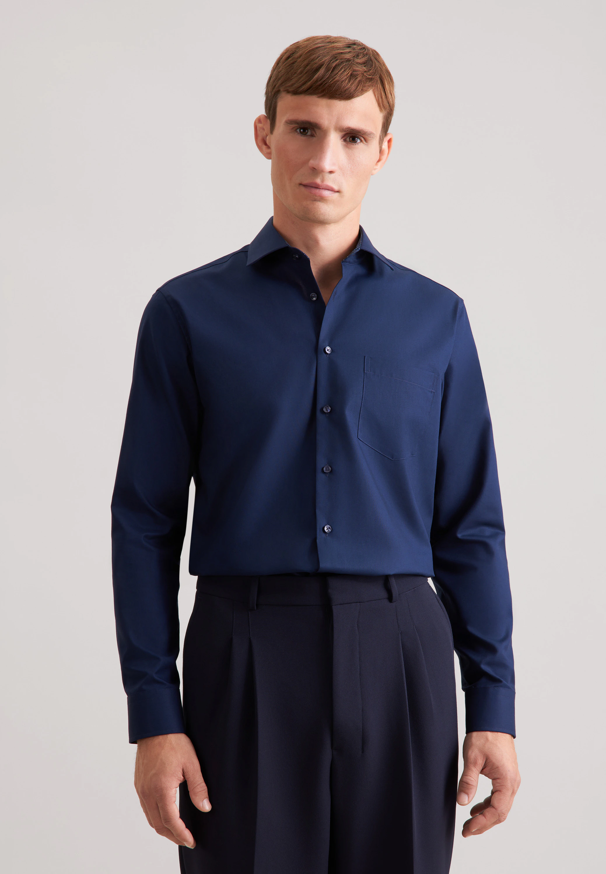 Regular Business Hemd Uni Blau 40