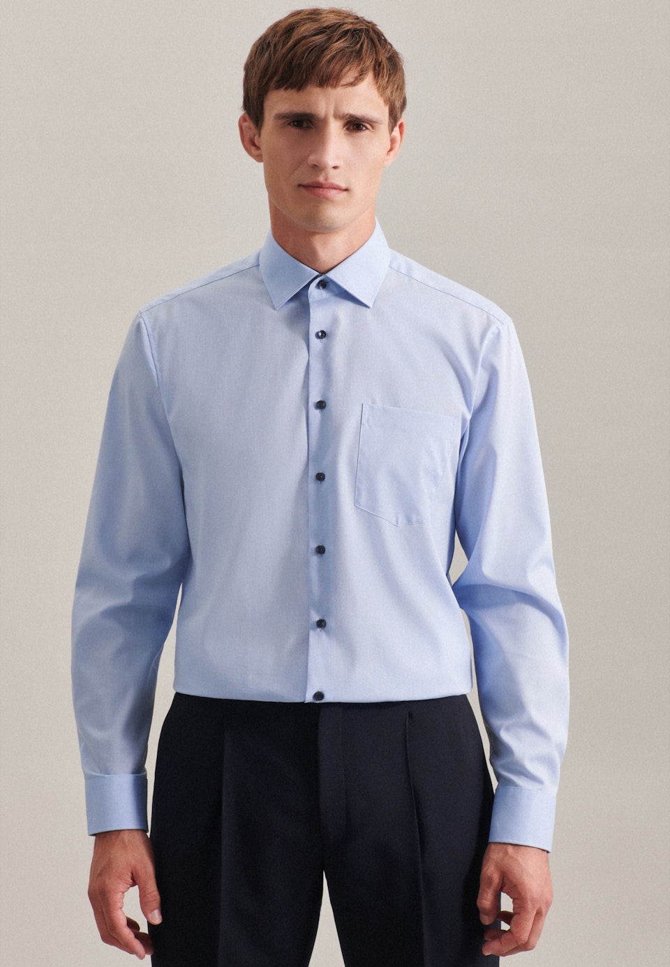 Herren Bügelfreies Popeline Business Hemd in Regular mit Kentkragen hellblau  | Seidensticker