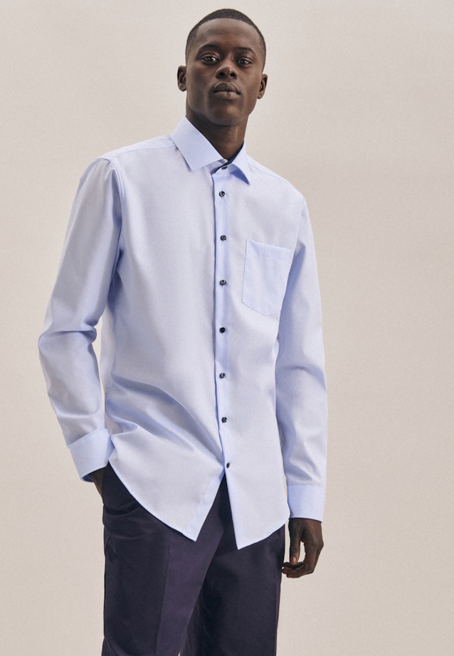 Non-iron Poplin Business Shirt in Regular with Kent-Collar in Medium blue |  Seidensticker Onlineshop