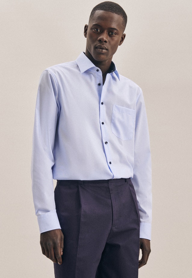 Non-iron Poplin Business Shirt in Regular with Kent-Collar in Medium blue |  Seidensticker Onlineshop