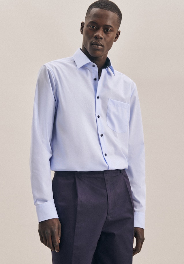 Non-iron Poplin Business Shirt in Regular with Kent-Collar in Medium blue |  Seidensticker Onlineshop