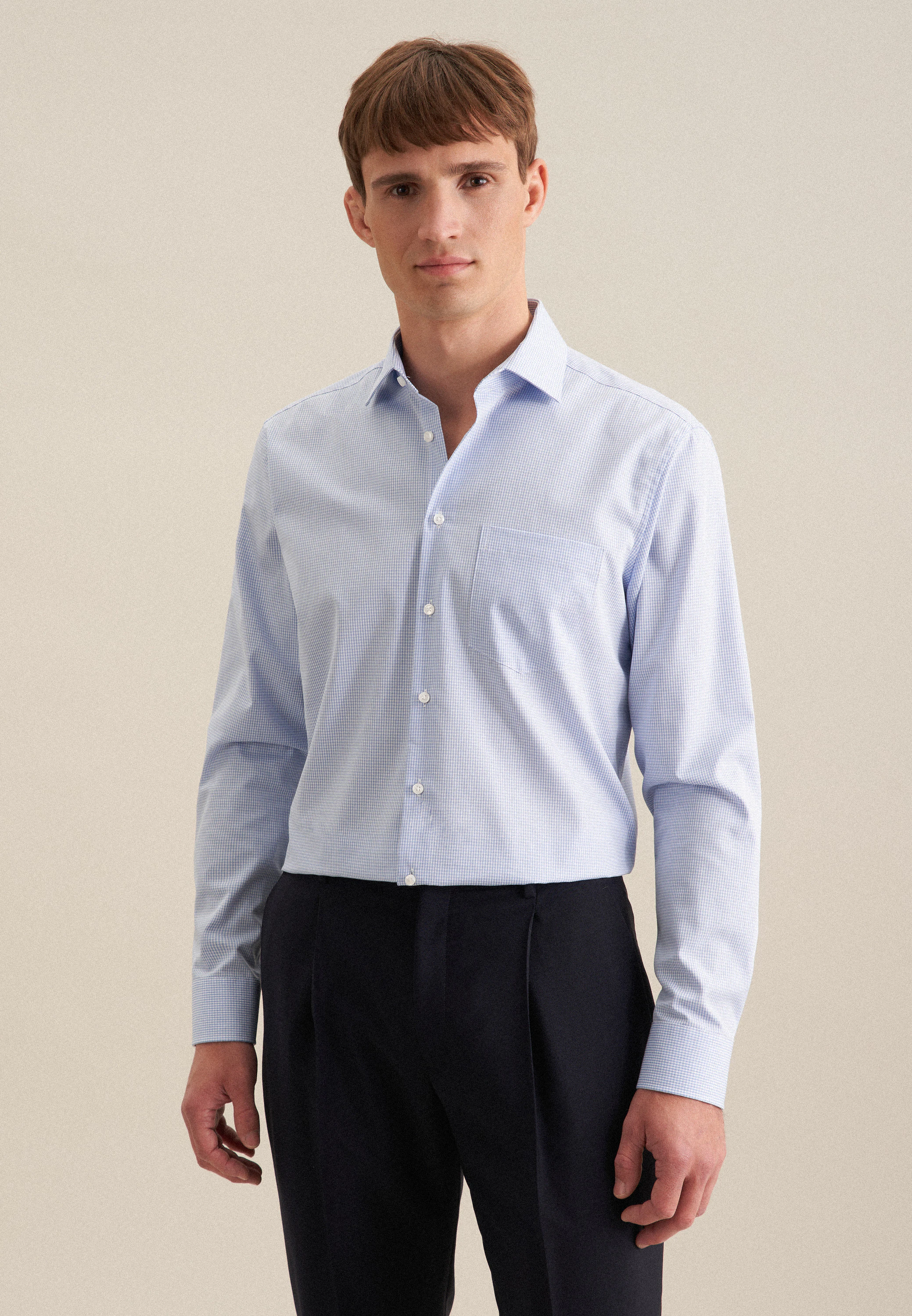 Shaped Business Hemd Karo Blau 45