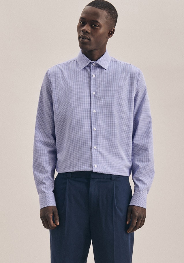 Non-iron Poplin Business Shirt in Shaped with Kent-Collar in Medium blue |  Seidensticker Onlineshop