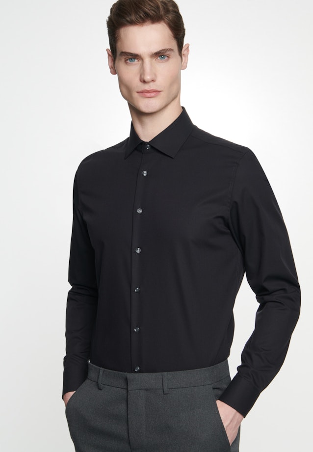 Non-iron Poplin Business Shirt in X-Slim with Kent-Collar in Black |  Seidensticker Onlineshop