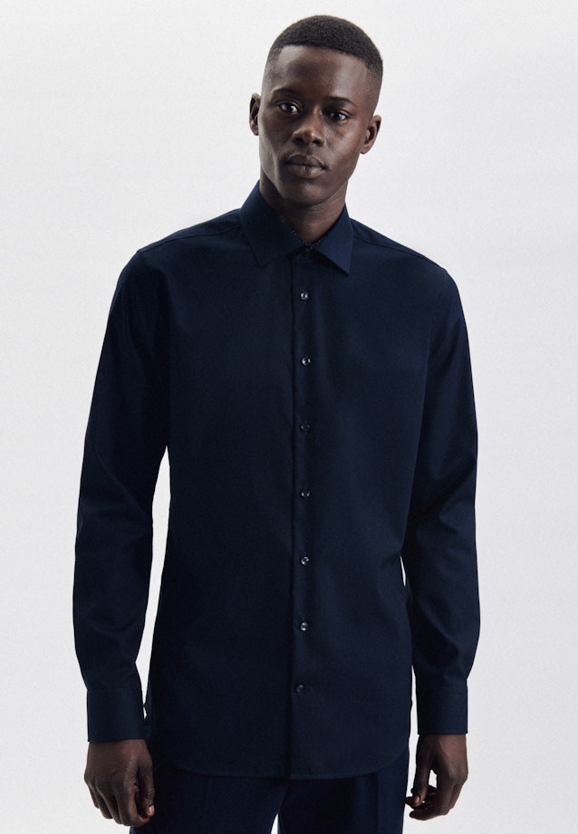Non-iron Poplin Business Shirt in X-Slim with Kent-Collar in Dark Blue | Seidensticker Onlineshop