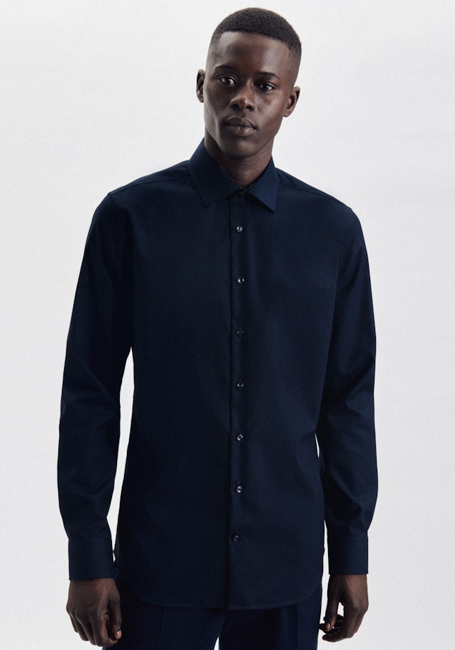 Non-iron Poplin Business Shirt in X-Slim with Kent-Collar in Dark Blue | Seidensticker Onlineshop