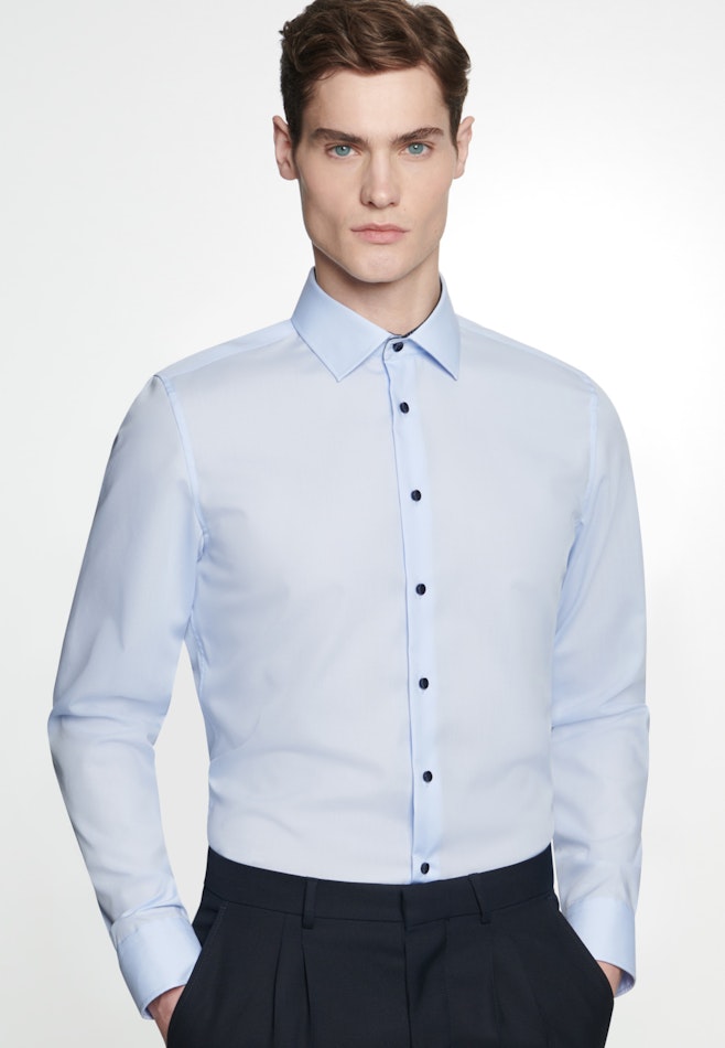 Non-iron Poplin Business Shirt in X-Slim with Kent-Collar in Medium Blue | Seidensticker online shop