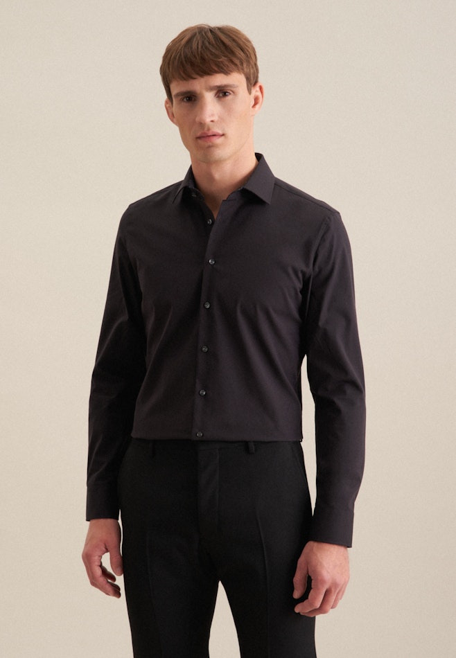 Non-iron Poplin Business Shirt in Slim with Kent-Collar in Black | Seidensticker online shop