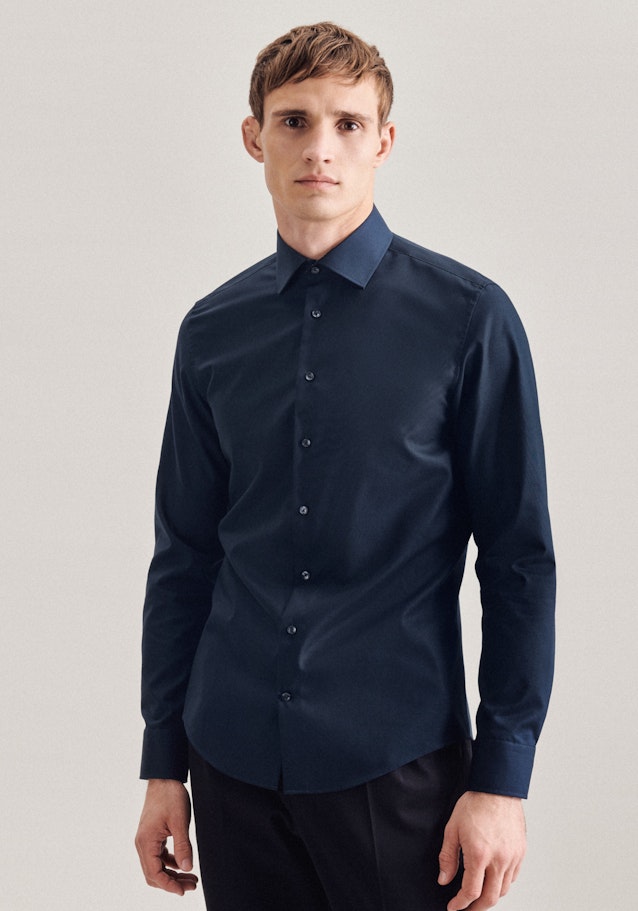 Non-iron Poplin Business Shirt in Slim with Kent-Collar in Dark blue | Seidensticker Onlineshop