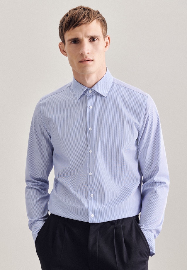 Non-iron Poplin Business Shirt in Slim with Kent-Collar in Medium blue |  Seidensticker Onlineshop