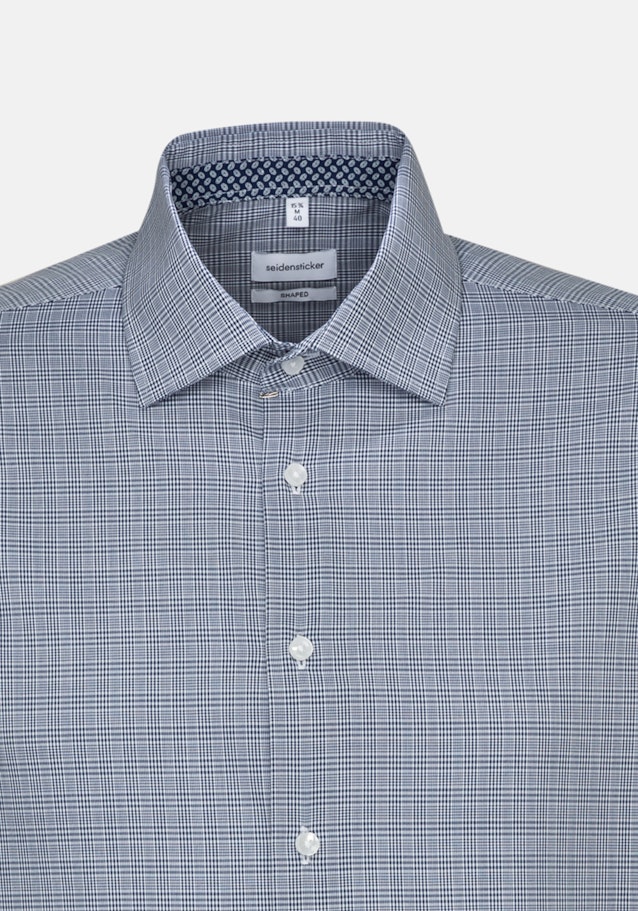 Bügelfreies Glencheck Business Hemd in Shaped mit Kentkragen in Mittelblau |  Seidensticker Onlineshop