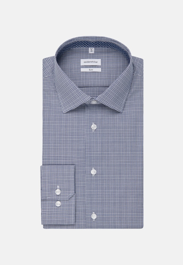 Bügelfreies Glencheck Business Hemd in Slim mit Kentkragen in Mittelblau |  Seidensticker Onlineshop