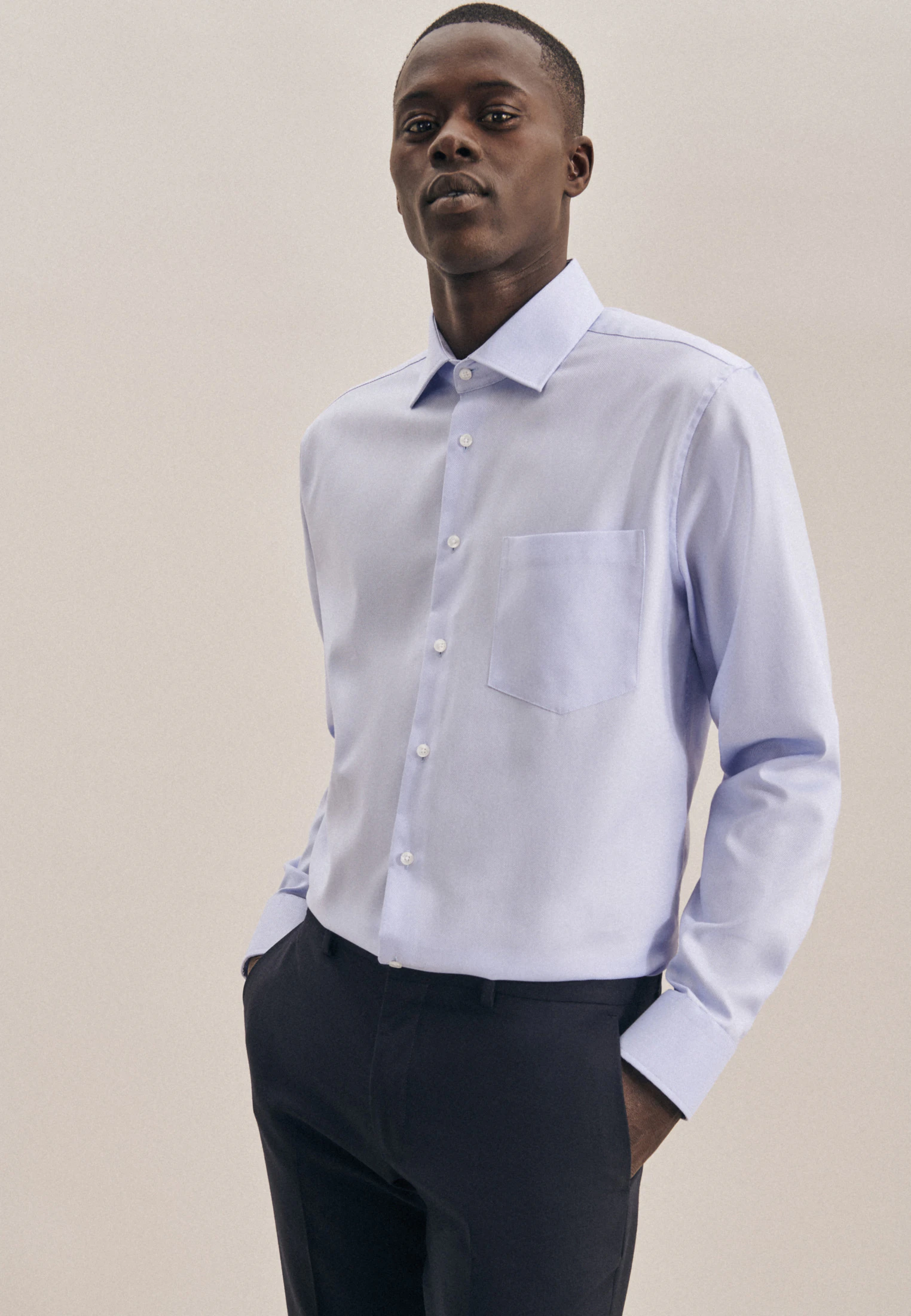 Regular Business Hemd Uni Blau