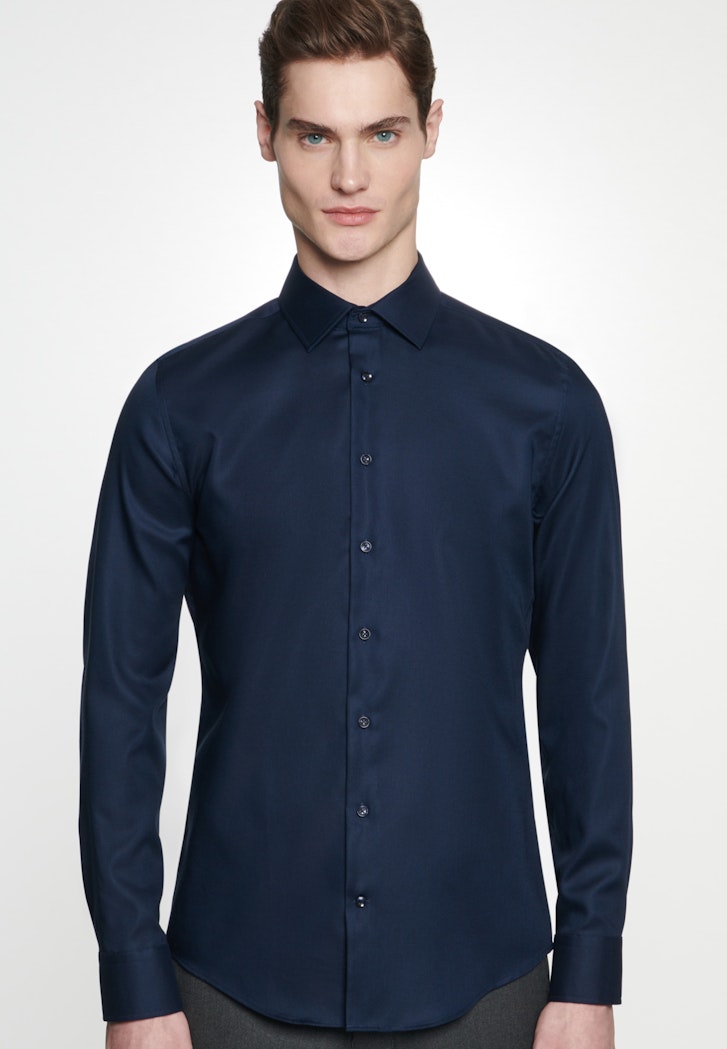 Herren Bügelfreies Struktur Business Hemd in Shaped mit Kentkragen  dunkelblau | Seidensticker | Klassische Hemden