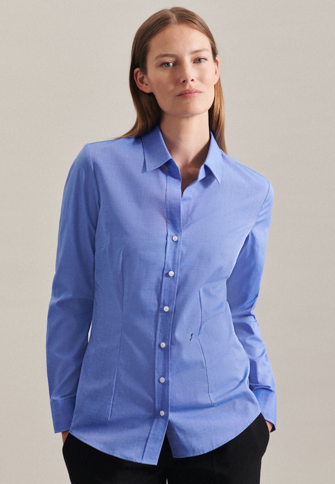 Non-iron Fil a fil Shirt Blouse in Medium Blue | Seidensticker online shop