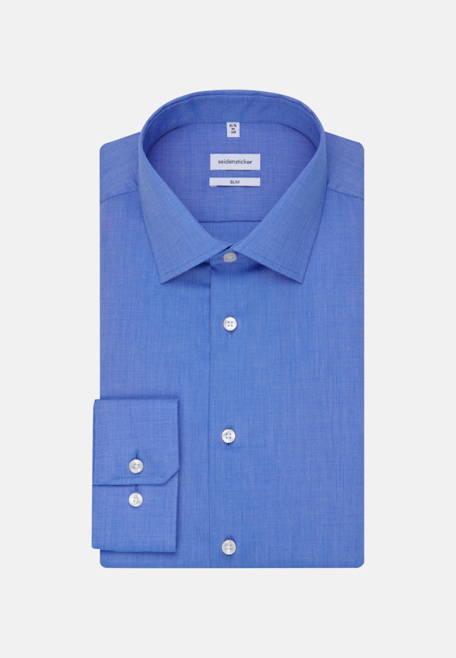 Bügelfreies Fil a fil Business Hemd in Slim mit Kentkragen in Mittelblau |  Seidensticker Onlineshop
