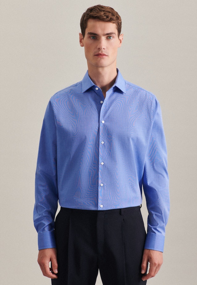 Non-iron Fil a fil Business overhemd in Slim with Kentkraag in Middelmatig Blauw | Seidensticker Onlineshop