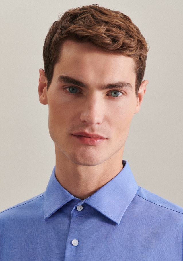 Non-iron Fil a fil Business Shirt in Slim with Kent-Collar in Medium Blue |  Seidensticker Onlineshop
