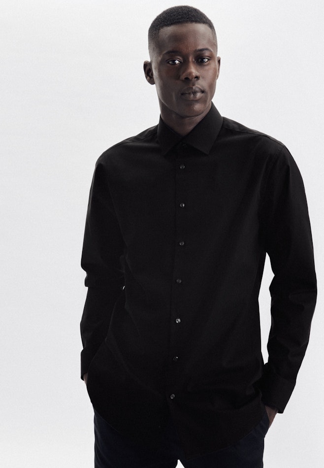 Non-iron Poplin Business Shirt in Shaped with Kent-Collar in Black | Seidensticker online shop