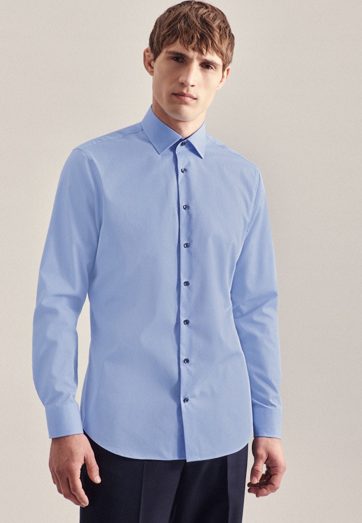 Herren Bügelfreies Popeline Business Hemd in Shaped mit Kentkragen hellblau  | Seidensticker | Klassische Hemden