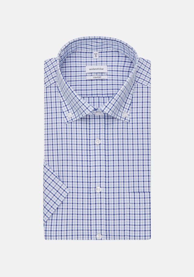 Non-iron Poplin Short sleeve Business Shirt in Comfort with Button-Down-Collar in Medium Blue |  Seidensticker Onlineshop