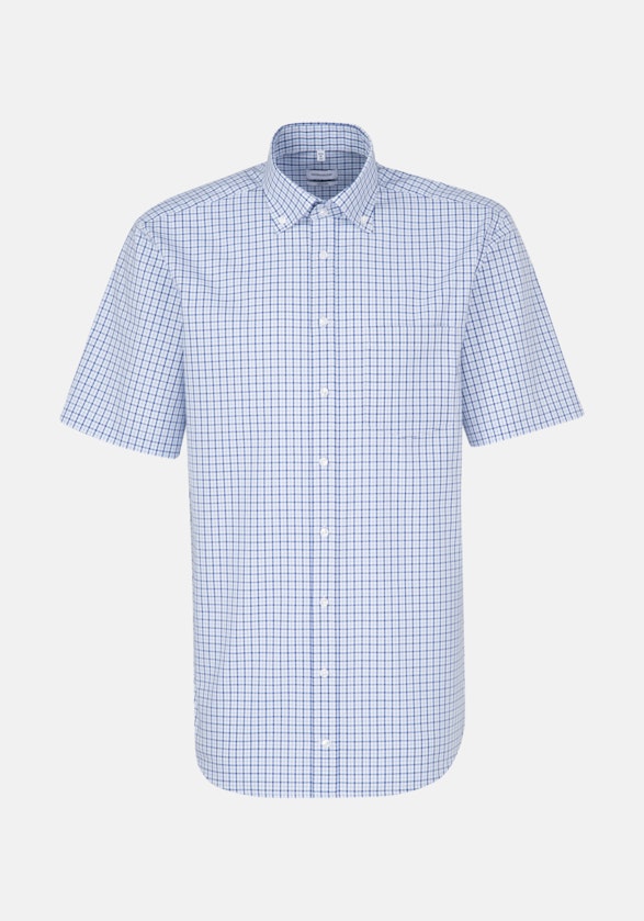 Non-iron Popeline Korte mouwen Business overhemd in Comfort with Button-Down-Kraag in Middelmatig Blauw |  Seidensticker Onlineshop