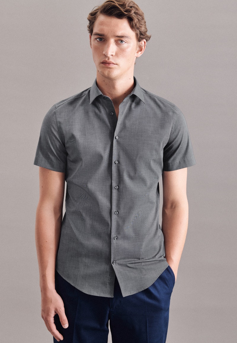 Non-iron Fil a fil Short sleeve Business Shirt in Slim with Kent-Collar