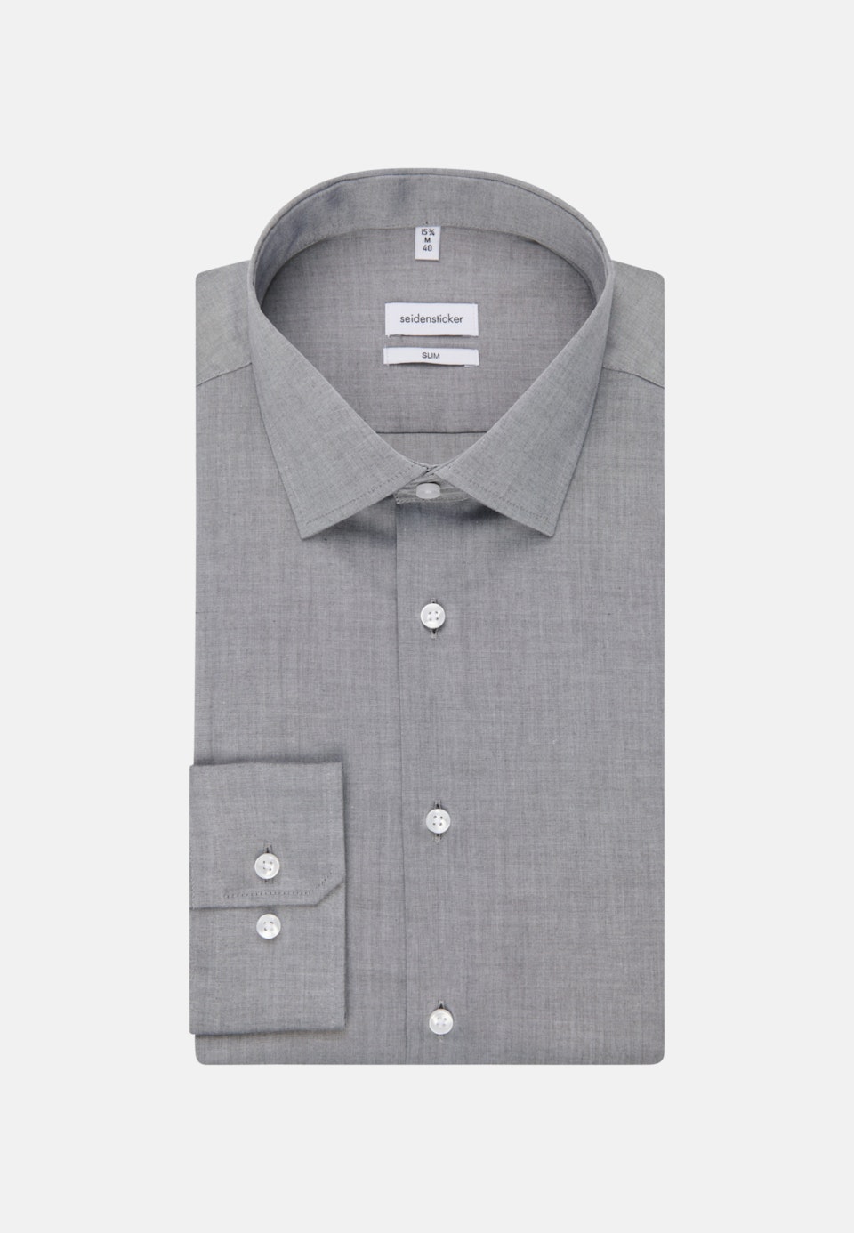 Herren Bügelfreies Chambray Business Hemd in Slim mit Kentkragen grau |  Seidensticker
