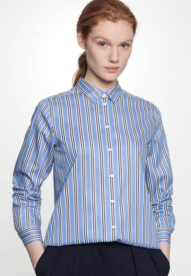 Regular fit Hemdbluse Streifen in Mittelblau |  Seidensticker Onlineshop