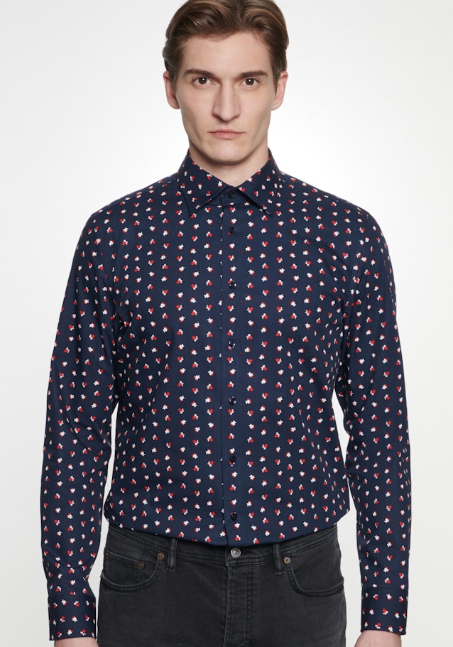 Business overhemd in Shaped with Covered Button-Down-Kraag in Donkerblauw |  Seidensticker Onlineshop